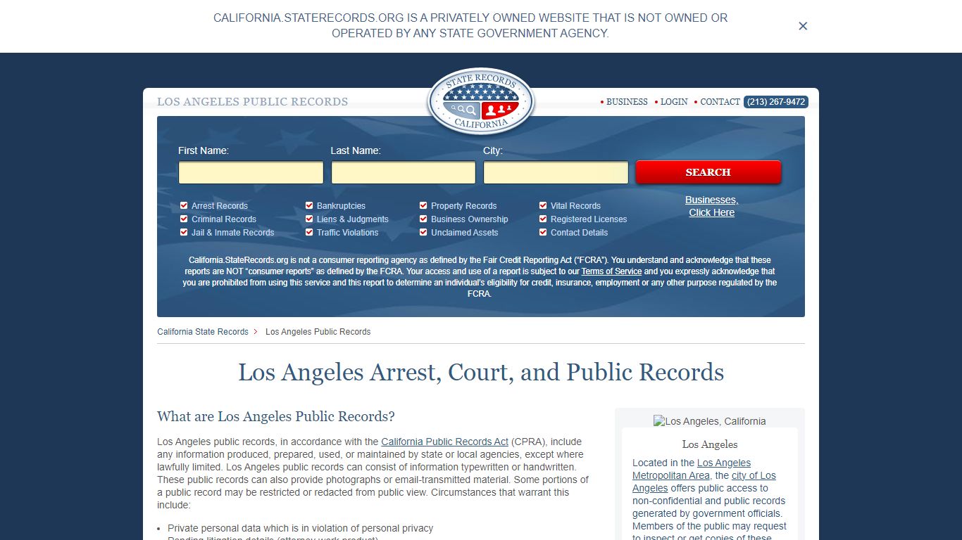 Los Angeles Arrest and Public Records - StateRecords.org